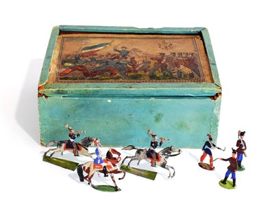 Lot 3514 - The Sham Fight a set of painted flat figures in original wooden box  with colour illustrated...