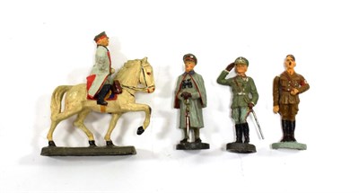 Lot 3521 - Elastolin Personality Figures (i) Hitler in brown uniform with moving arm (ii) General Von Blomberg