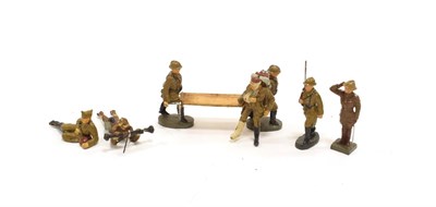 Lot 3524 - Elastolin French Infantry Stretcher party with causality, Marching and At Laager; Lineol...