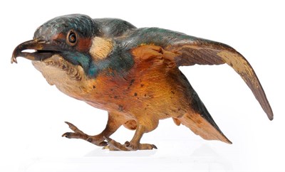 Lot 896 - Kingfisher, Franz Bergmann, Austria, with wings partly outstretched, vase rebus, 16.3cm long