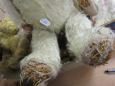 Lot 1008 - Possibly Farnell seated rabbit, another smaller, cotton plush curly teddy bear with jointed...