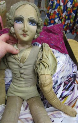 Lot 1046 - Large circa 1950s Milano jointed doll in original box, with brown curly wig, fully dressed in a...