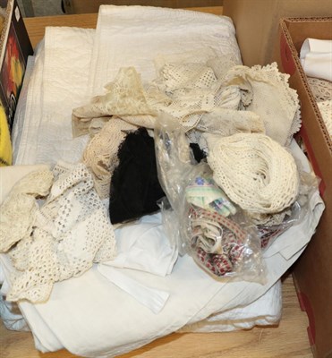 Lot 1052 - Durham quilt, a French smock, a bonnet, and a small quantity of lace