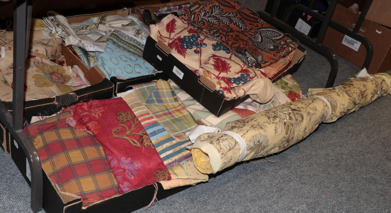 Lot 1056 - Assorted designer curtain and upholstery remnants and one roll 'Delphi' toile for Regents Park...