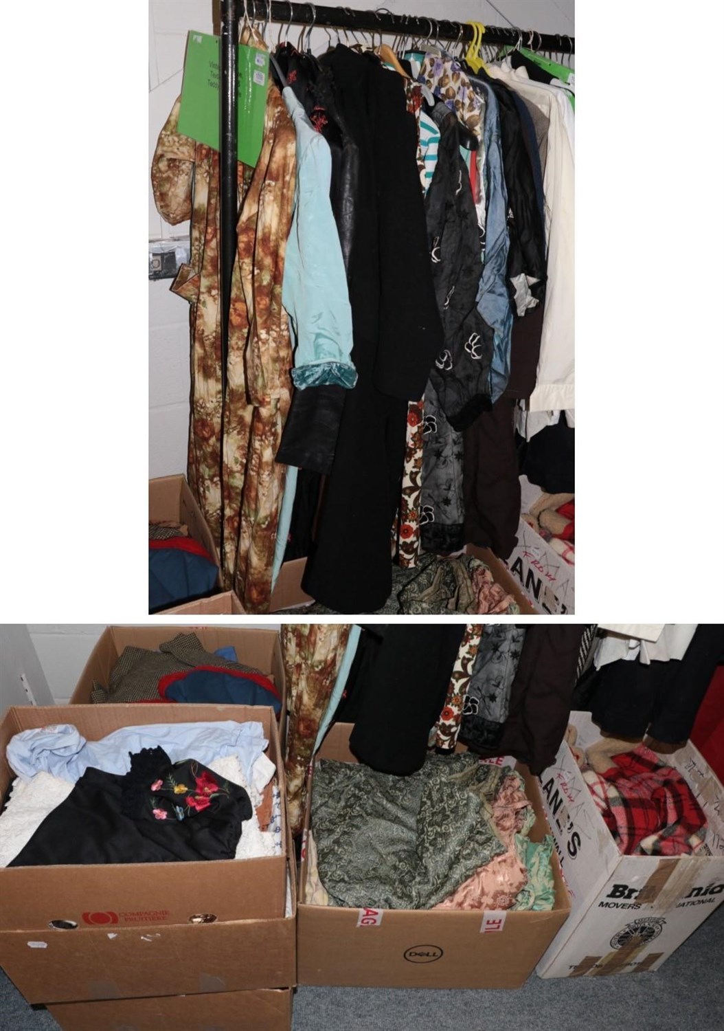 Lot 1058 - Assorted circa 1930s-60s ladies, gents and childrens costume, brocade curtains, textiles etc...