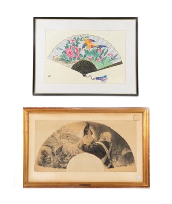 Lot 1076 - A framed, unmounted and unused fan leaf in a similar style to Georges redon but signed C...