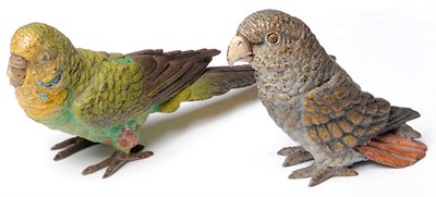 Lot 904 - African Grey Parrot, unmarked, in standing pose, 6.5cm high; and Budgerigar, unmarked, in...