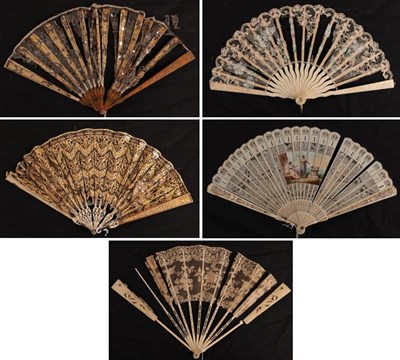 Lot 1101 - Repair projects: Three ivory montures with various degrees of damage to the leaf, plus one horn...
