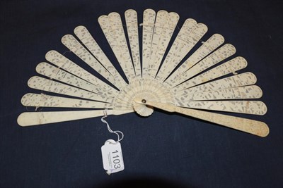 Lot 1103 - A circa 1840's Chinese Carved Ivory Brisé fan, Qing Dynasty, the twenty inner sticks and two...