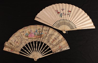 Lot 1106 - Conundrums: Two fans, comprising a unique 18th century ivory fan, the gorge carved and pierced, the