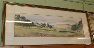 Lot 1133 - Brian Irving, Bolton Abbey, signed, watercolour, 22cm by 73cm