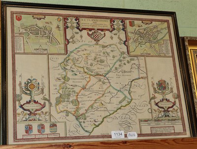 Lot 1134 - After John Speede, A map of Rutlandshire, with Oaken and Stamford, 41cm by 53.5cm