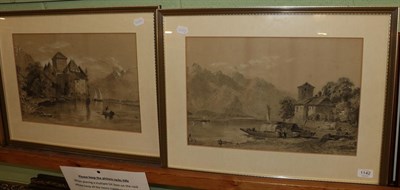 Lot 1142 - British school (19th century) A pair of watercolour wash drawings of Switzerland, both indistinctly