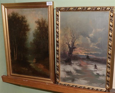Lot 1143 - M Wheeler (19/20th century) Winter landscape, signed and dated 1900, oil on canvas; together with a
