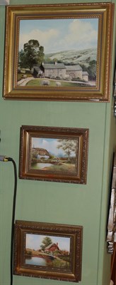 Lot 1154 - Richard Rhead Simm (b.1926) Country cottage scenes, a pair, signed, oil on copper, 11cm by...