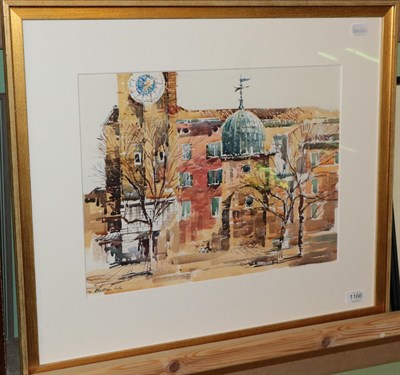 Lot 1166 - Stephen Kite (Contemporary) Venetian street scene with church, signed watercolour, 31.5cm by 42.5cm