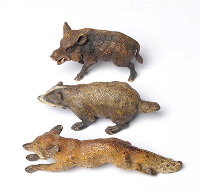 Lot 912 - Red Fox, unmarked, in running pose, 9.5cm long; Badger, unmarked, in walking pose, 8cm long;...