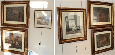 Lot 1183 - Four gilt framed hunting prints; together with a colour print after Frith, The Keepers...