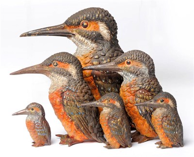 Lot 915 - A Group of Six Graduated Kingfishers, unmarked, in perched alert pose, graduating 9.5cm to 3cm