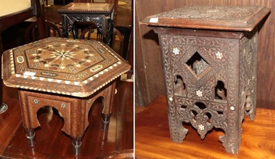 Lot 1230 - Two Islamic parquetry decorated occasional tables; and an early 20th century Chinese hardwood...