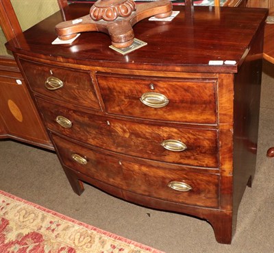 Lot 1235 - A Regency bow-fronted mahogany chest of drawers with two short over two long drawers, 92cm wide