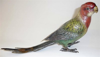 Lot 919 - A Cold Painted Bronze Figure of a Parrot, early 20th century, with red, yellow, blue and green...