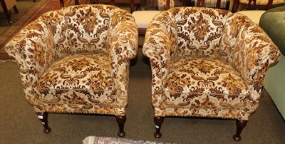 Lot 1259 - A pair of late 19th century Danish mahogany framed tub chairs, floral upholstery, tapered...