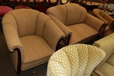 Lot 1262 - An early 20th century Danish mahogany framed three-piece suite, comprising two-seater sofa and...