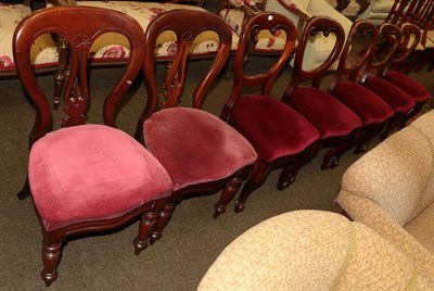 Lot 1263 - A set of five Victorian mahogany balloon back dining chairs; a pair of Victorian mahogany...