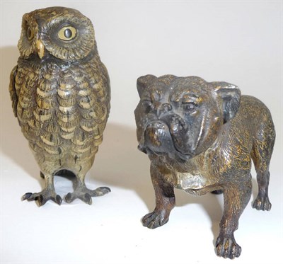 Lot 920 - A Cold Painted Bronze Figure of a Bulldog, early 20th century, standing four square with brown...