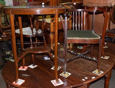 Lot 1276 - Two Edwardian oval mahogany occasional tables; a music seat; two bedroom chairs; and a late...