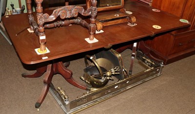 Lot 1283 - A George III style mahogany twin-pillar dining table, with one additional leaf, on turned...