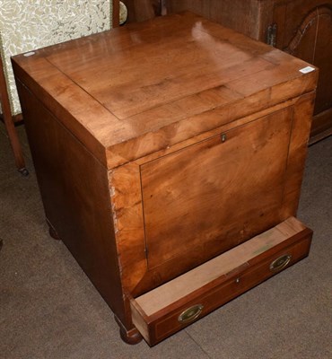 Lot 1303 - An 18th century oak chest, probably adapted from a commode, with brass solid plate side...