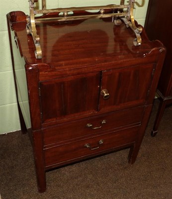 Lot 1305 - A George III mahogany tray top commode, with cupboard doors above a two-as-one drawer enclosing...