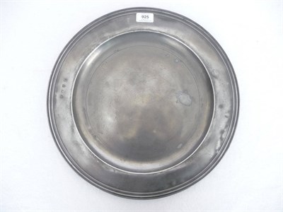 Lot 925 - A Pewter Circular Dish, late 17th century, with reeded border and owner's initials MP, four...