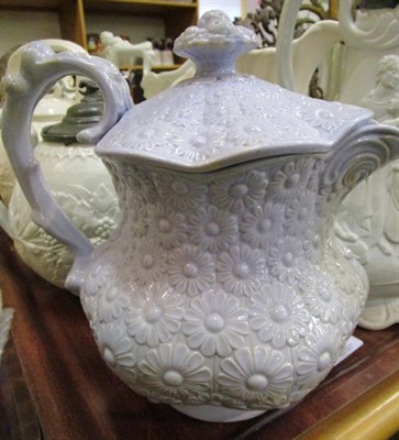Lot 5 - Fifteen Victorian relief moulded jugs and teapots etc (14) (two trays)