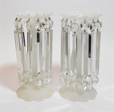 Lot 7 - A pair of Victorian glass table lustres with drops, 30cm high