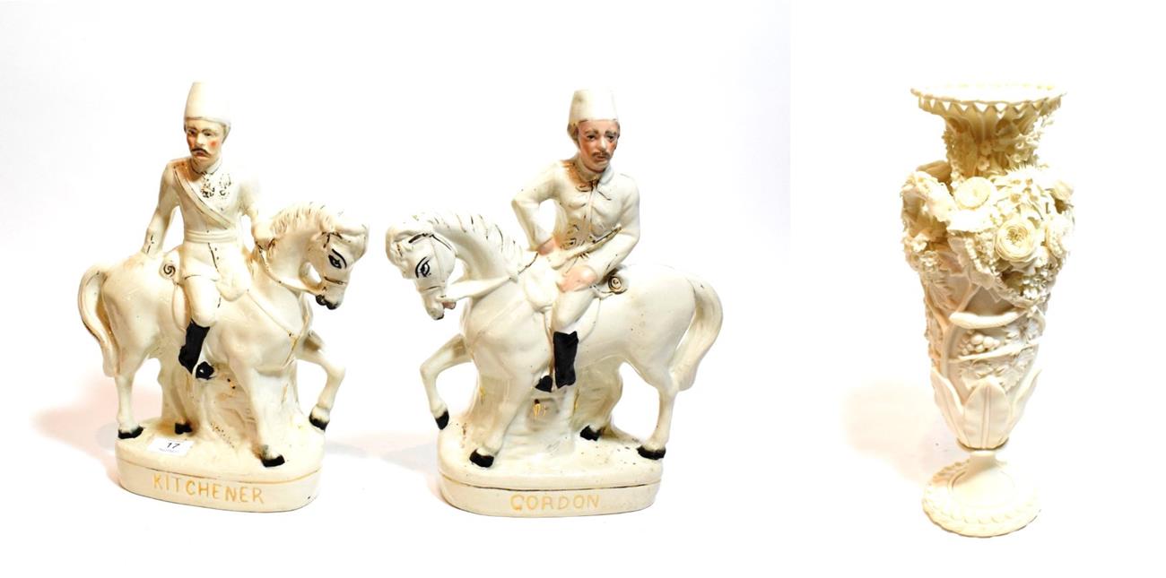 Lot 17 - Pair of 19th century Staffordshire figures of Kitchener and Gordon, on horseback, 36cm high,...
