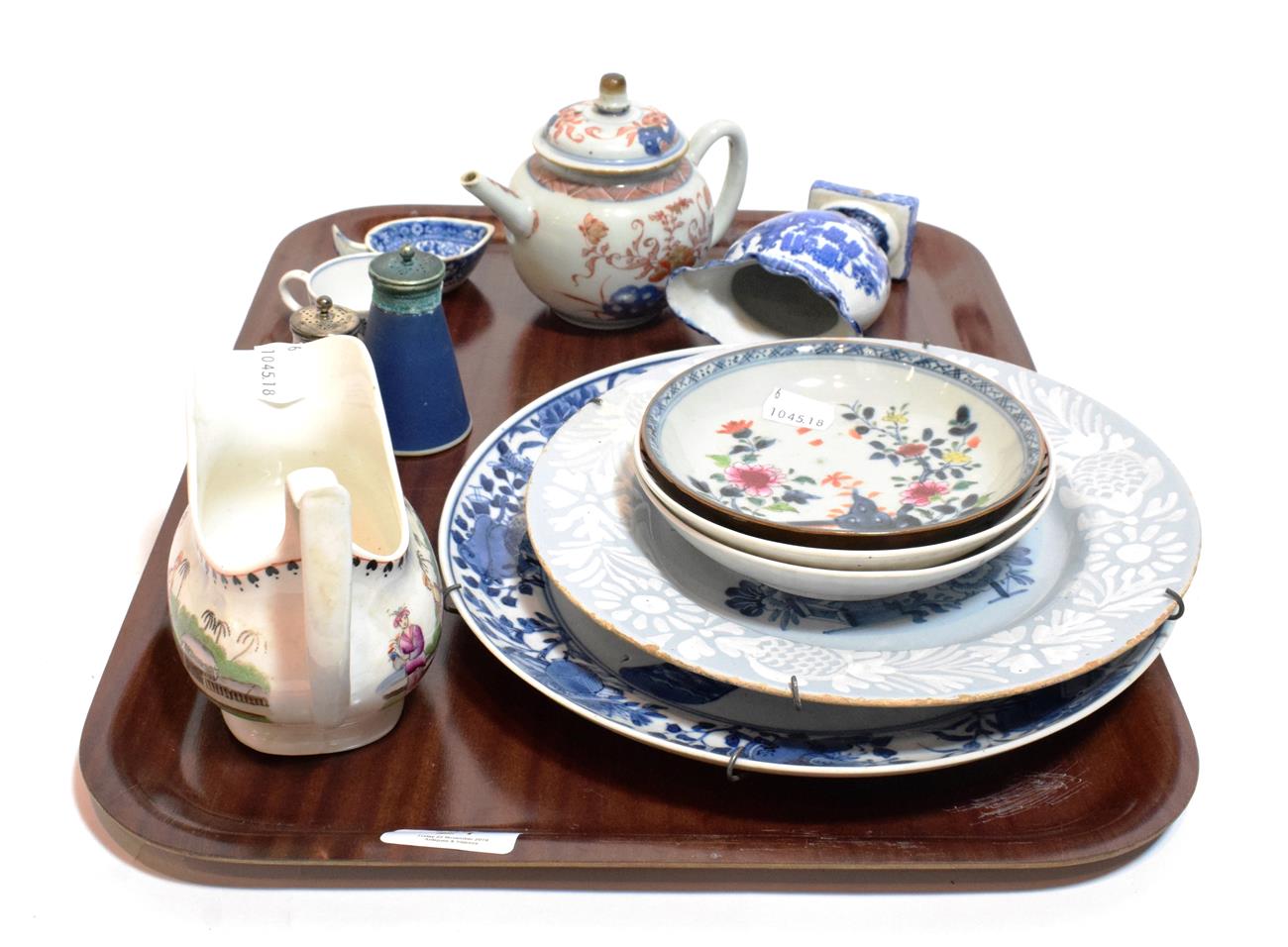 Lot 21 - A collection of mostly 18th and 19th century ceramics to include an early Delft plate, an 18th...