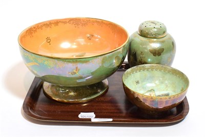 Lot 35 - A Wedgwood lustre bowl together with a Crown Devon lustre bowl and a pot pourri jar