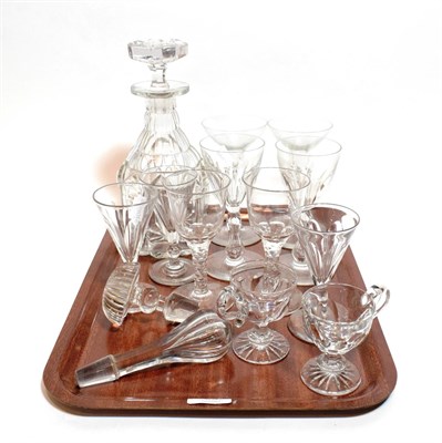 Lot 38 - A Victorian glass decanter; ten various stemmed glasses; two custard cups; and two stoppers (14)