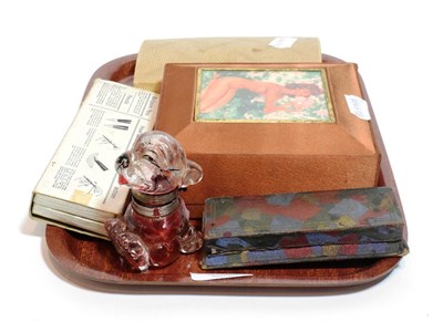 Lot 41 - Bonzo glass inkwell; Feerie Rigaud perfume bottle, boxed; Conway Stewart pens etc