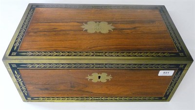 Lot 931 - A Brass Bound Rosewood Writing Slope, circa 1840, with a brass shaped cartouche engraved with a...