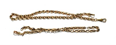 Lot 65 - A 9 carat gold watch chain, length 35.5cm; and another (a.f.), stamped '9CT', length 33cm