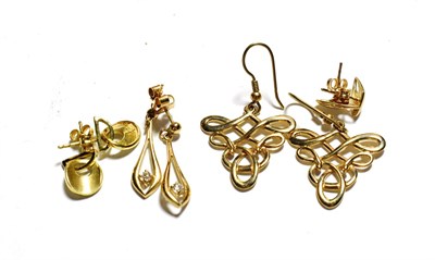 Lot 85 - A pair of 9 carat gold diamond set drop earrings; and a further three pairs of 9 carat gold...