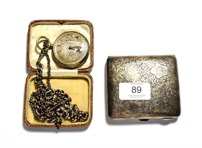 Lot 89 - A Victorian silver open faced pocket watch with attached silver curb link chain, fancy link...