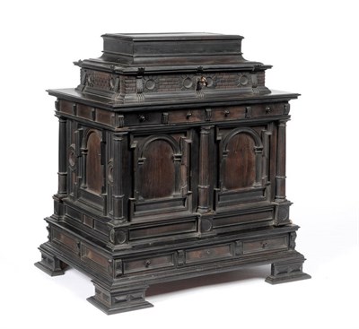 Lot 934 - An Italian Ebonised Wood Architectural Table Cabinet, 18th/19th century, with dressed stone...