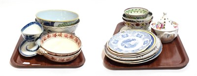 Lot 102 - Collection of 18th and 19th century pottery and porcelain including Delft bowl, Chinese export...