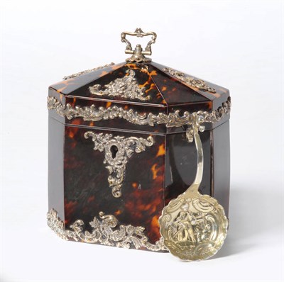 Lot 936 - A Late Victorian Tortoiseshell and Silver Mounted Tea Caddy, circa 1897, of canted rectangular form