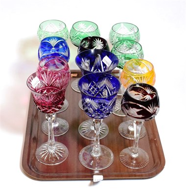 Lot 125 - A composite harlequin set of nine wine glasses; together with three further wine glasses and a...